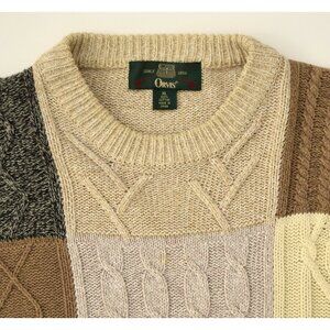 ORVIS Oatmeal Patchwork Plaid 100% Cotton Knit Crewneck Sweater Men's Size XL